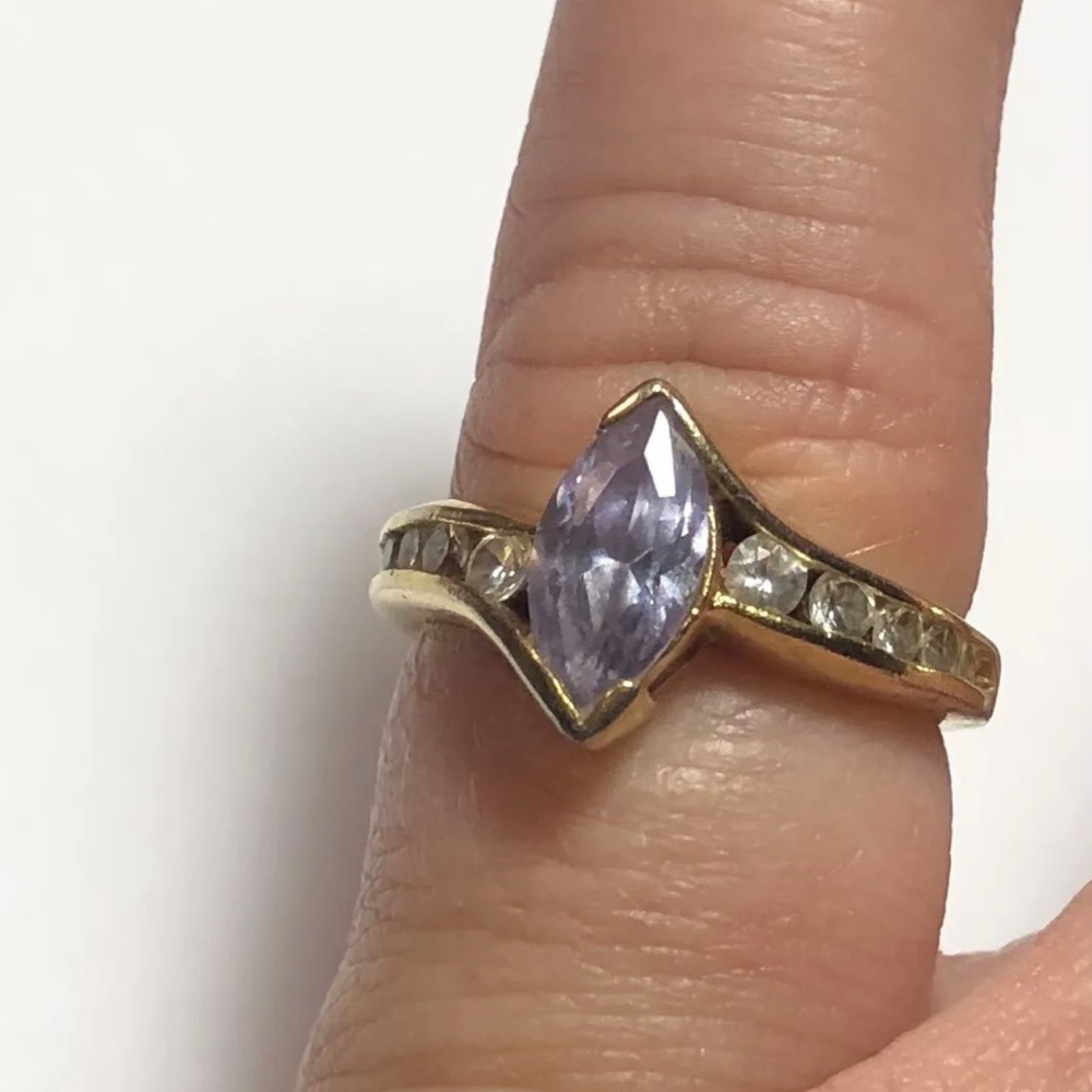 18 Kt GF Alexandrite Diamond Chip Ring Small 6 Marked
